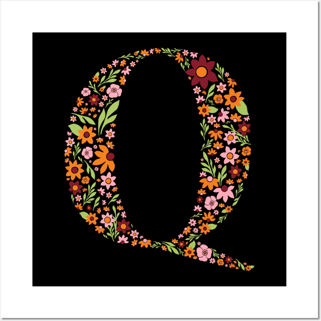 Retro Floral Letter Q Wall Art by zeljkica